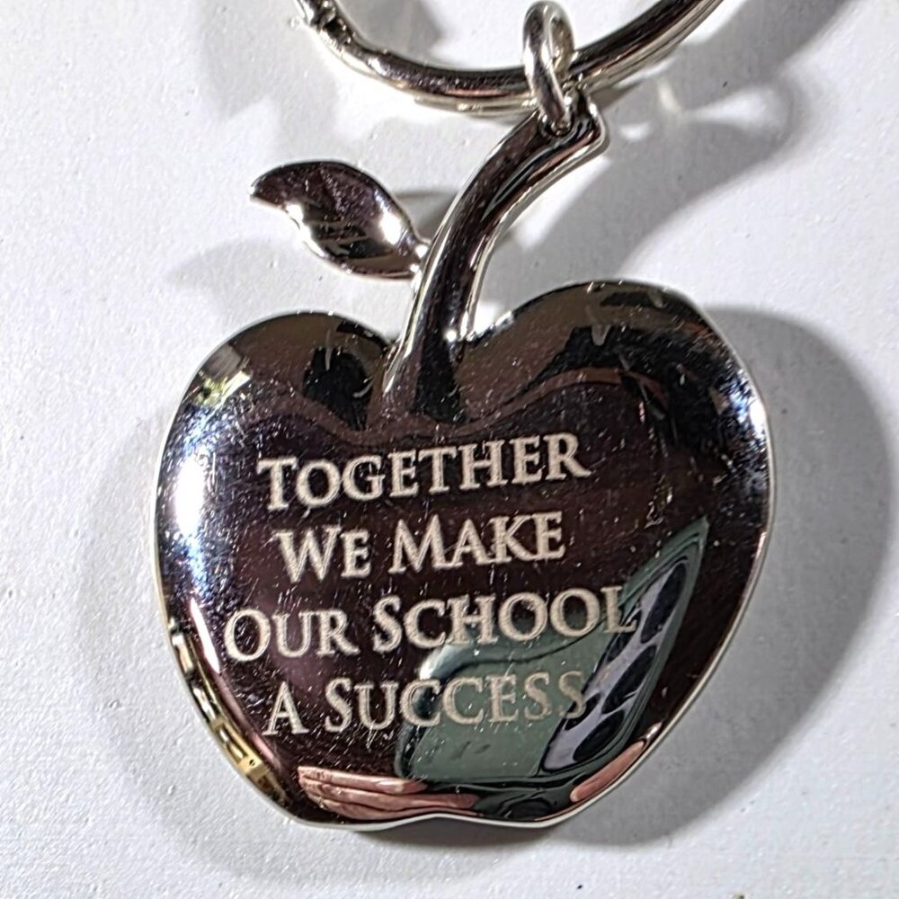 Apple Keychain silver tone "Together We Make Our School A Success" Gift Teachers